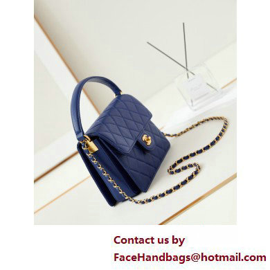 Chanel Grained Calfskin & Gold-Tone Metal Small Flap Bag with Top Handle Blue 2025